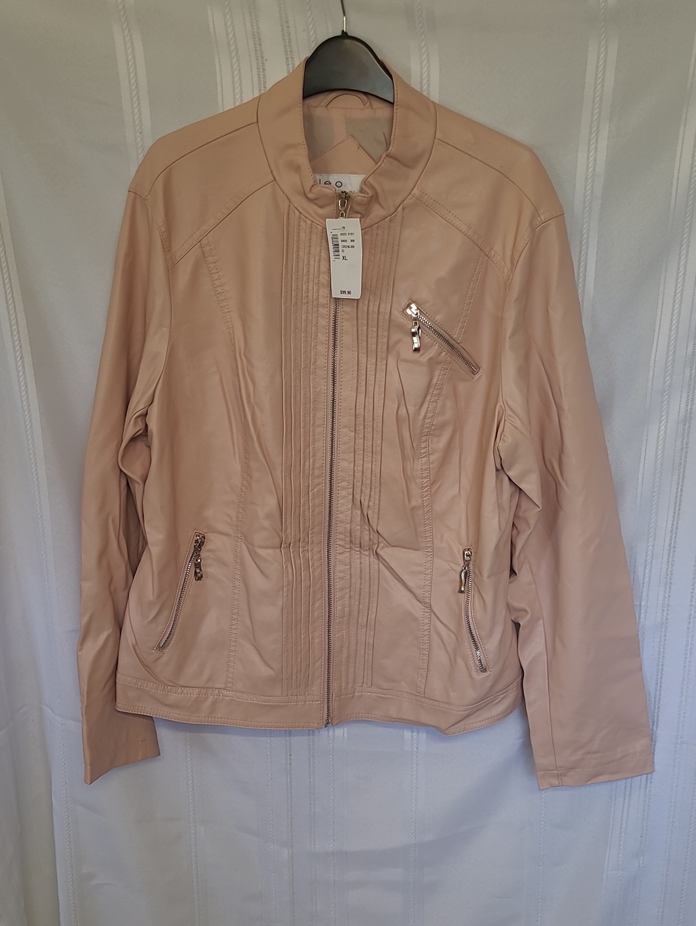 cleo Blush Pink Faux Leather Zip Front Jacket - Size XL - NWT